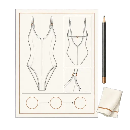Organized swimwear tech pack and approval flow illustrating clarity