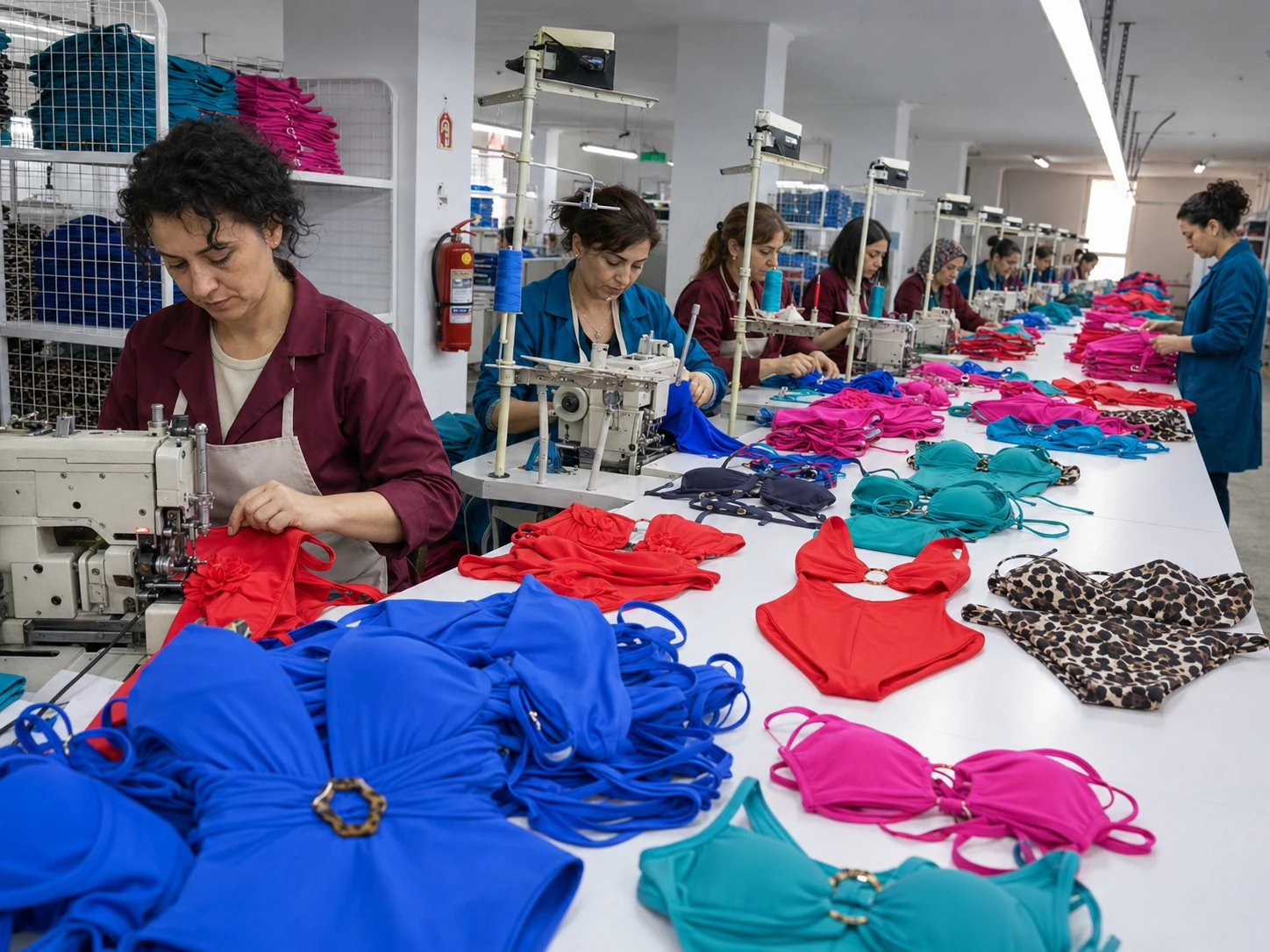 Swimwear production team in workshop
