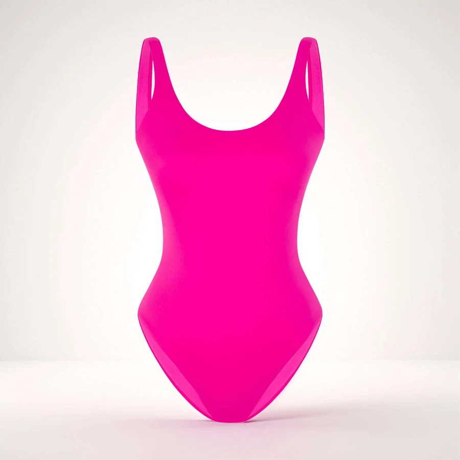 Magenta one-piece swimsuit showing smooth material finish