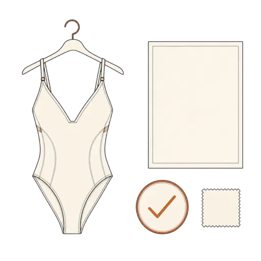 Approved swimsuit sample, technical sheet and check seal