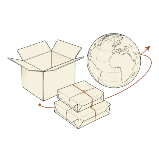 Packed swimwear parcels and international delivery route