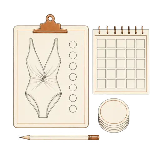 Swimsuit project review board, calendar and planning markers